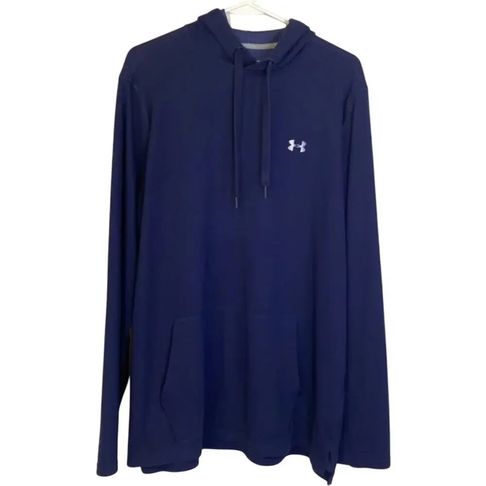 Under Armour mens waffle hoodie navy blue pullover Size Medium loose fit
